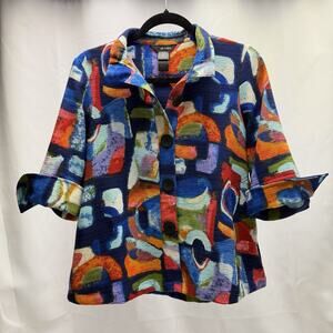 Ali Miles Size Petite Small Button Front Art to Weat Abstract Colorful Blazer
